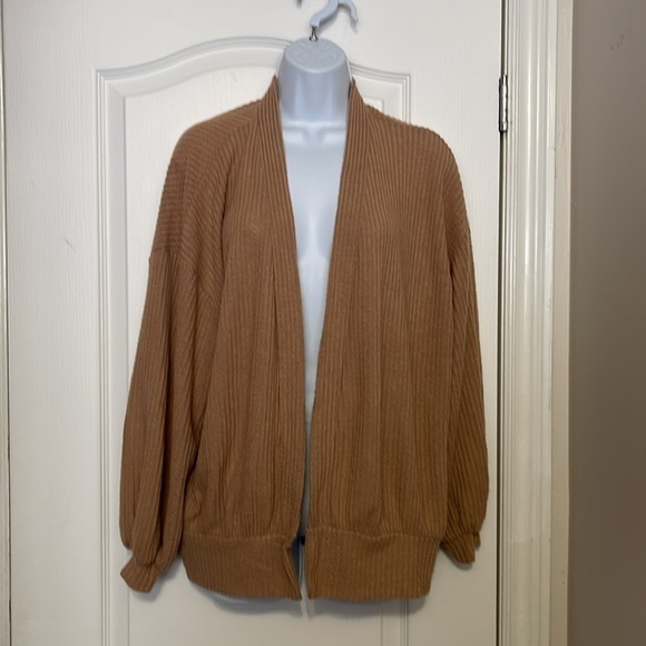Lush Womens Waffle Brushed Open Front Balloon Sleeve Sweater Cardigan Size Small - Picture 1 of 8